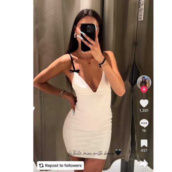 Zara VIRAL Short Dress with Bows Black White Small - Picture 16 of 16